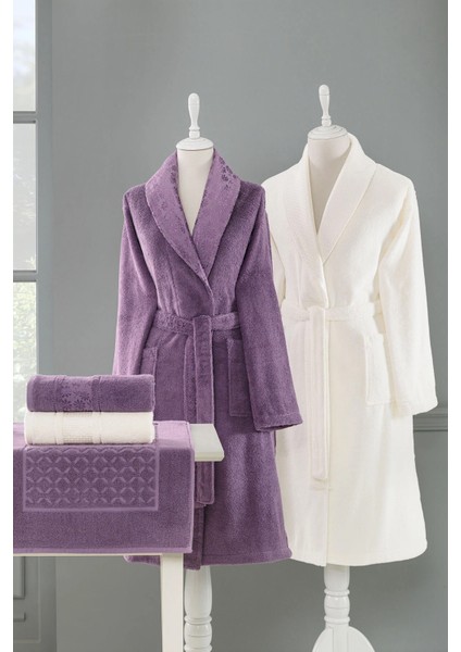 Blesso Aile Bornoz Seti 5 Parça Mürdüm-Krem