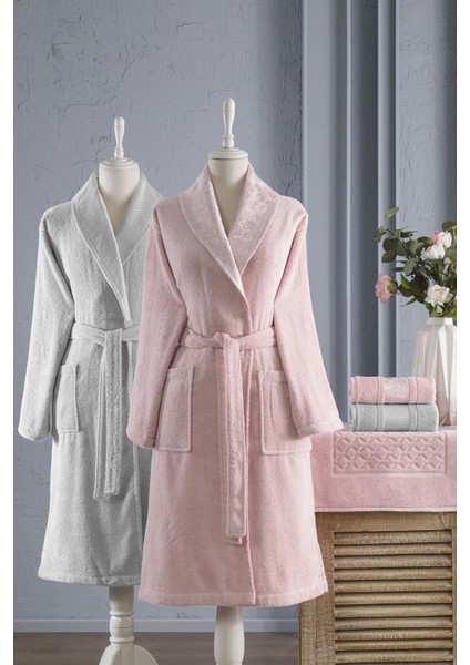Blesso Aile Bornoz Seti 5 Parça Pembe-Gri