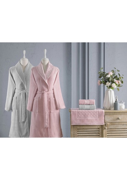 Blesso Aile Bornoz Seti 5 Parça Pembe-Gri modelleri