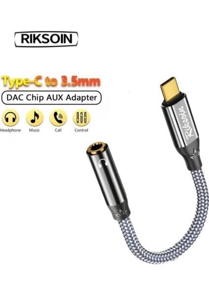 Type-C To 3.5mm Jack Aux Dac Çip+Hi-Fi Ses Teknolojisi Ce Lisanslı Kulaklık Çevirici Dönüştürücü Hasır Örgülü Sağlam Orjinal