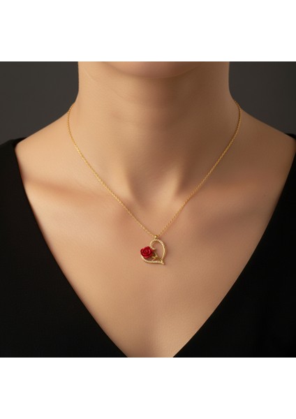 - 925 Ayar Gümüş Kalbimin Gülü Altın Kaplama sarı Kolye