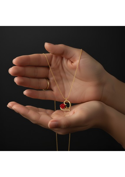 - 925 Ayar Gümüş Kalbimin Gülü Altın Kaplama sarı Kolye fiyatları