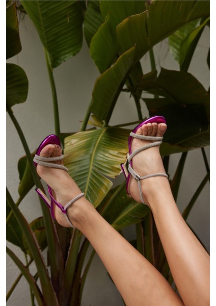 Lolita Kadin Mavi Metalik Taş Detay Topuklu Abiye Sandalet indirimleri