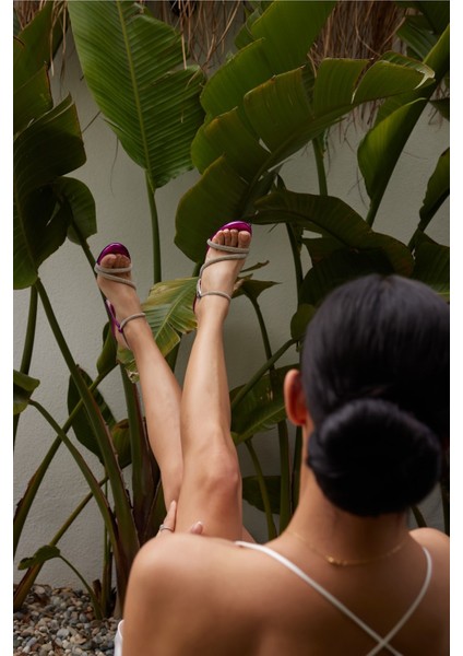 Lolita Kadin Mavi Metalik Taş Detay Topuklu Abiye Sandalet