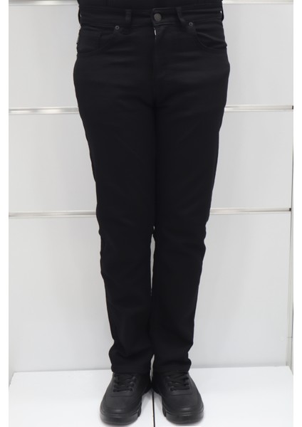 Fistan Store Erkek Siyah Yüksek Bel Rahat Kesim Boru Paça Büyük Beden Jean Pantolon