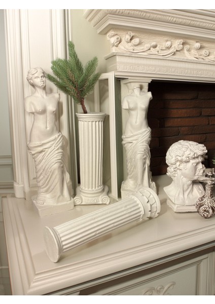 Antik Heykel Seti - Antik Büst ve Sütun Dekoratif Set – 5 Parçalı Beyaz Beton Dekorasyon fiyatları