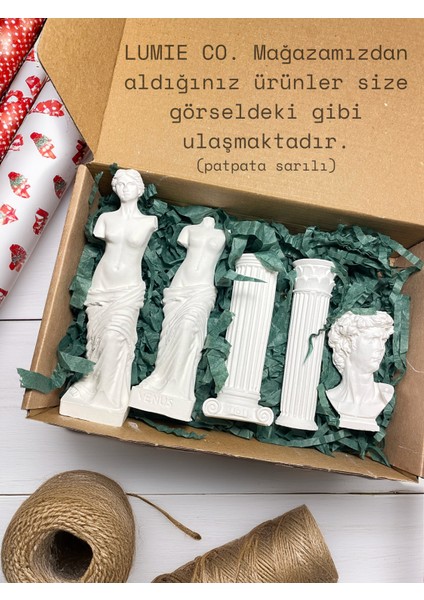 Antik Heykel Seti - Antik Büst ve Sütun Dekoratif Set – 5 Parçalı Beyaz Beton Dekorasyon modelleri
