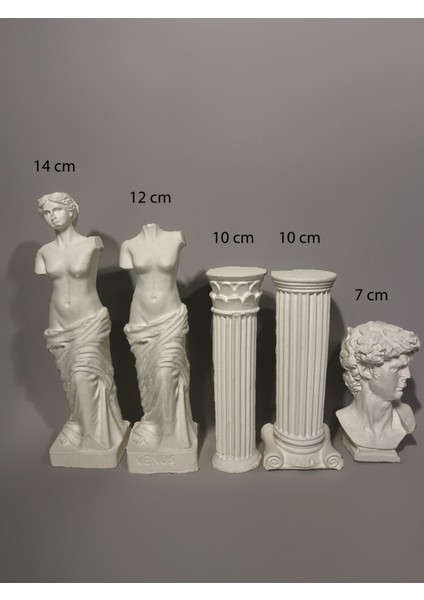 Antik Heykel Seti - Antik Büst ve Sütun Dekoratif Set – 5 Parçalı Beyaz Beton Dekorasyon fırsatları