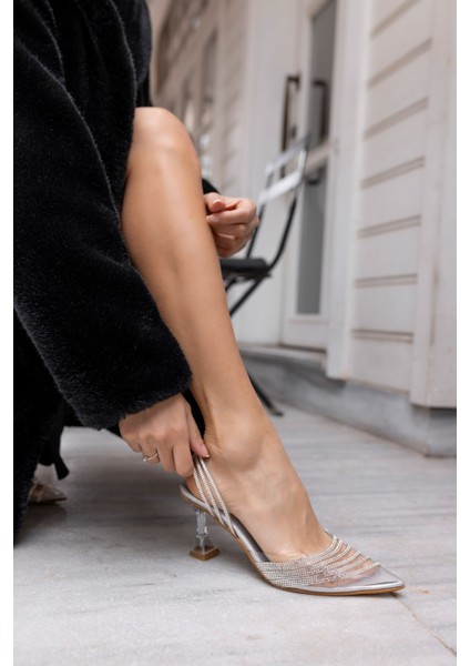 Cell Kadın Seffaf Sıyah Taşli Ayakkabi