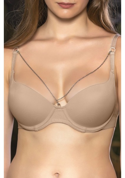 Günlük Kullanıma Uygun Ten Zincir Aksesuarlı Yarım Push-Up Sütyen,destekli, Düşük Dekolte Uyumlu