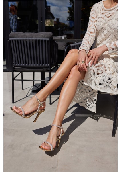 Fiore Kadın Gold Bantli Taşli Detay Topuklu Abiye Ayakkabi modelleri