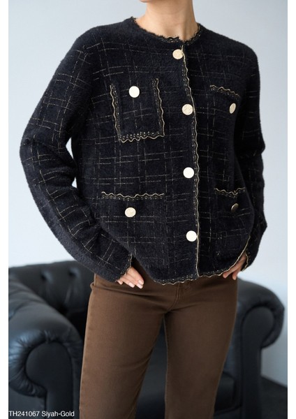 Kadın Kendinden Desenli Düğmeli Hırka modelleri