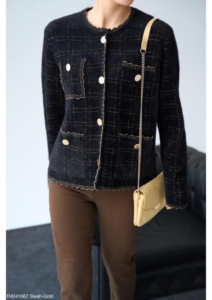 Kadın Kendinden Desenli Düğmeli Hırka fırsatları