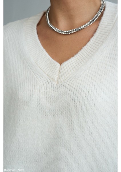 Kadın V Yaka Kısa Kol Triko Süveter modelleri