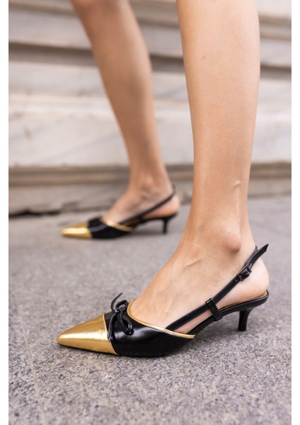 Süsse Kadin Siyah Gumus Alcak Topuklu Sandalet
