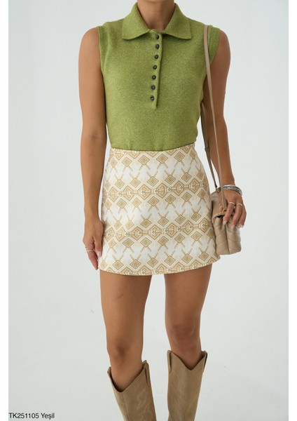 Kadın Erkek Yaka Kolsuz Yarım Düğmeli Kazak