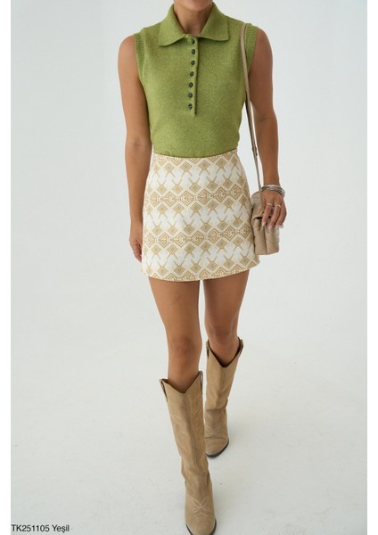 Kadın Erkek Yaka Kolsuz Yarım Düğmeli Kazak modelleri