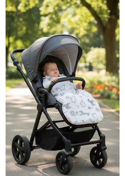 Unisex Bebek %100 Organik Pamuk Siyah Beyaz Safari Soft Kundak Uyku Tulumu - Önlük Hediyeli fırsatları