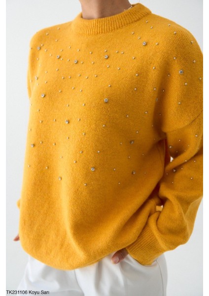 Kadın Taş Detaylı Peluş Standart Kazak fiyatları