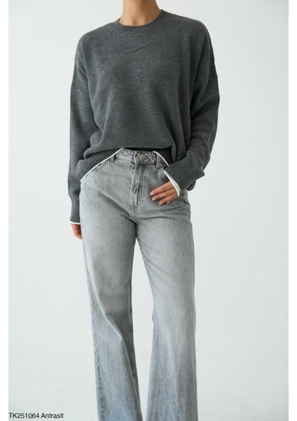 Kadın Bisiklet Yaka Basıc Kazak