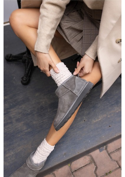 Joyy Kadın W Classıc Gri Gercek Suet Ultra Mini Bot fırsatları