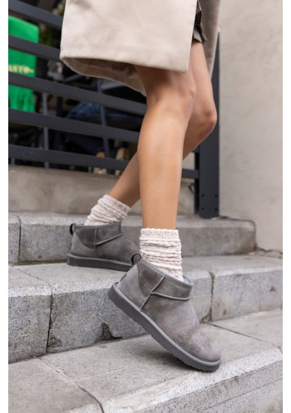 Joyy Kadın W Classıc Gri Gercek Suet Ultra Mini Bot