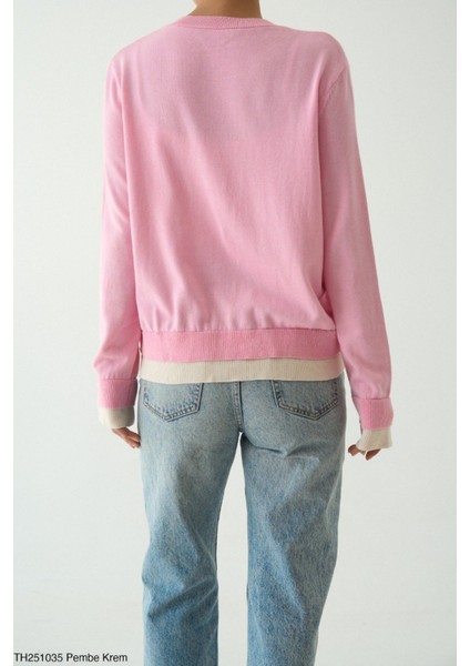 Kadın Çift Renk Ince Sezonlık Düğmeli Hırka