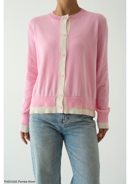 Kadın Çift Renk Ince Sezonlık Düğmeli Hırka modelleri