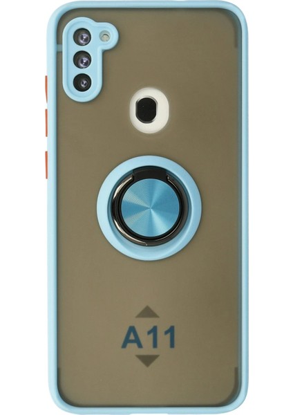 A11 Kılıf Montreal Yüzüklü Silikon Kapak - Buz MAVI-(5796)
