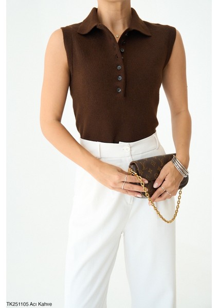 Kadın Erkek Yaka Kolsuz Yarım Düğmeli Kazak modelleri