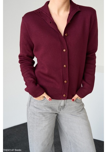 Kadın Dik Yaka Düğmeli Basıc Kışlık Hırka fiyatları