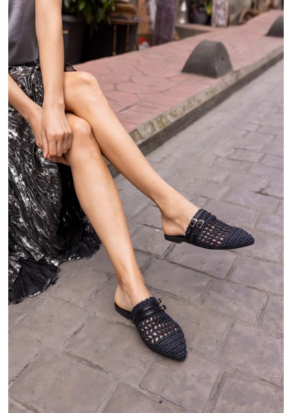 Raffia Kadin Siyah Örgu Kemerli Hasir Terlik fiyatları
