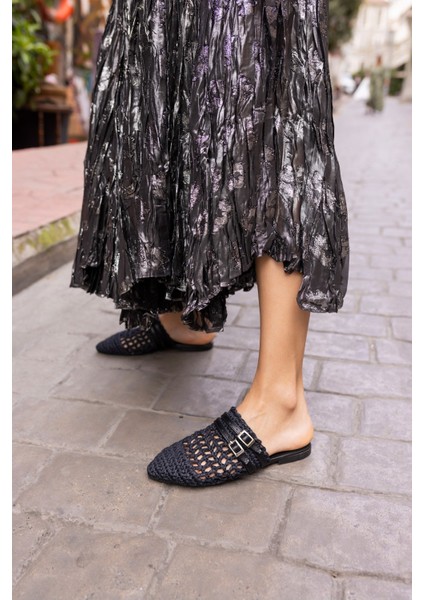 Raffia Kadin Siyah Örgu Kemerli Hasir Terlik fırsatları