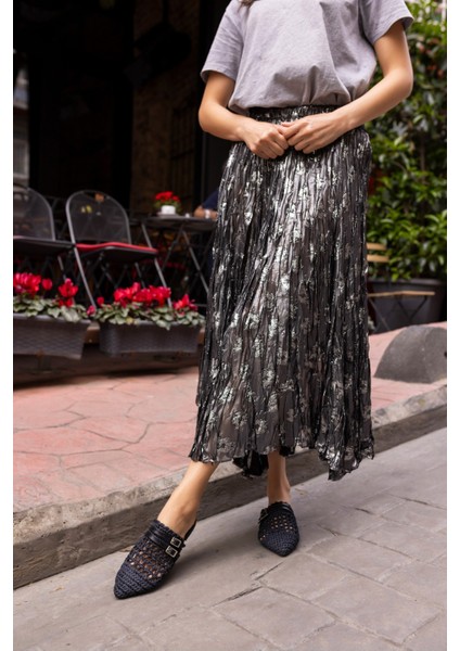 Raffia Kadin Siyah Örgu Kemerli Hasir Terlik