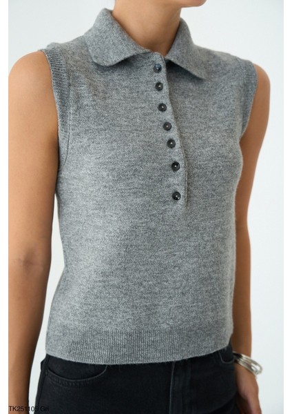 Kadın Erkek Yaka Kolsuz Yarım Düğmeli Kazak fiyatları