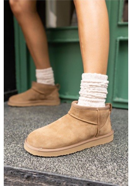 Joyy Kadın W Classıc Gri Gercek Suet Ultra Mini Bot