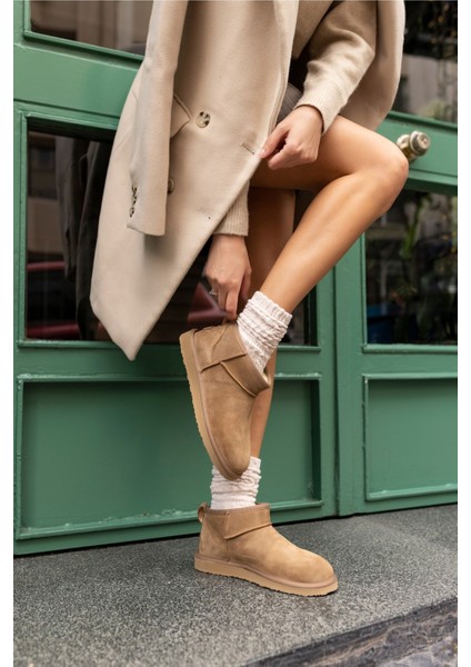 Joyy Kadın W Classıc Gri Gercek Suet Ultra Mini Bot modelleri