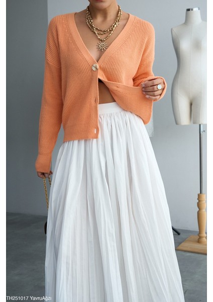 Kadın Düğmeli Standart Beden Salaş Hırka