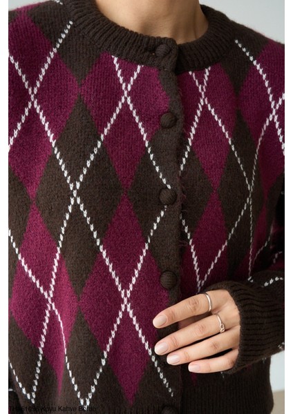 Kadın Baklava Deselnli Kalın Oversize Düğmeli Hırka