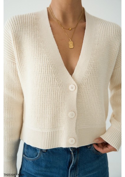 Kadın Düğmeli Standart Beden Kısa Basıc Triko Hırka modelleri