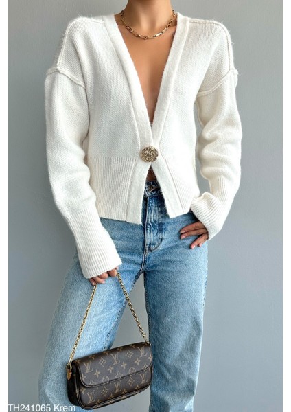 Kadın Tokalı Önden Kapamalı Triko Hırka