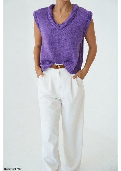 Kadın V Yaka Kısa Kol Triko Süveter fiyatları