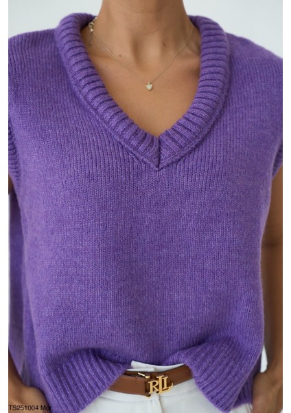 Kadın V Yaka Kısa Kol Triko Süveter modelleri