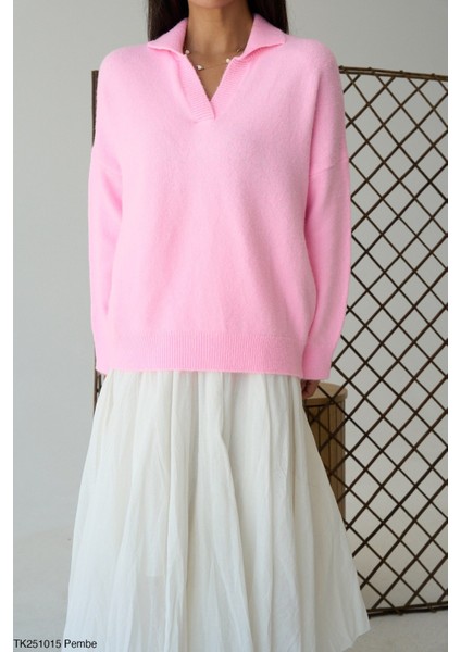 Kadın Erkek Yaka Uzun Kollu Basic Triko Kışlık Kazak