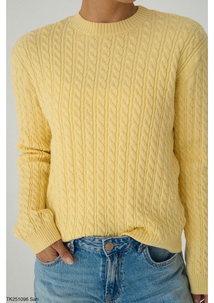 Kadın Basıc Saç Örgü Detaylı Kışlık Standart Kazak