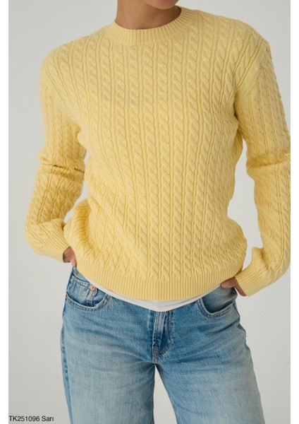 Kadın Basıc Saç Örgü Detaylı Kışlık Standart Kazak modelleri