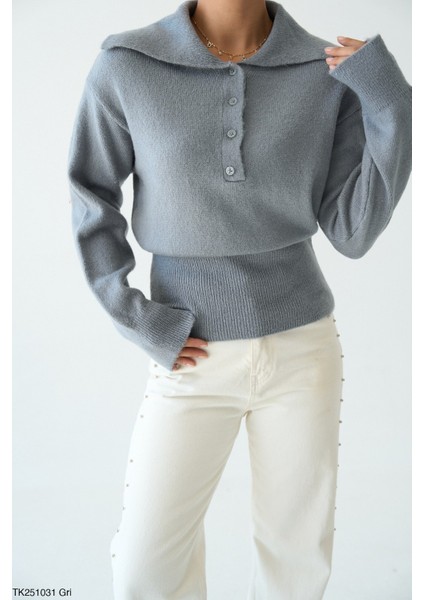 Kadın Yarım Düğmeli Basic Kışlık Trikoz Kazak fiyatları