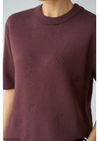 Kadın Bisiklet Yaka Kendinden Desenli Kısa Kol Kazak fiyatları