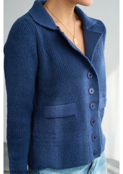 Kadın Erkek Yaka Ceket Tipi Düğmeli Kışlık Hırka