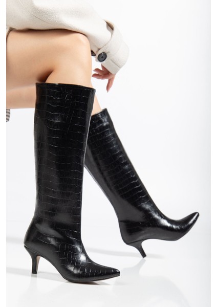 SYT-2025 Siyah Kroko Günlük Kadın Çizme fiyatları